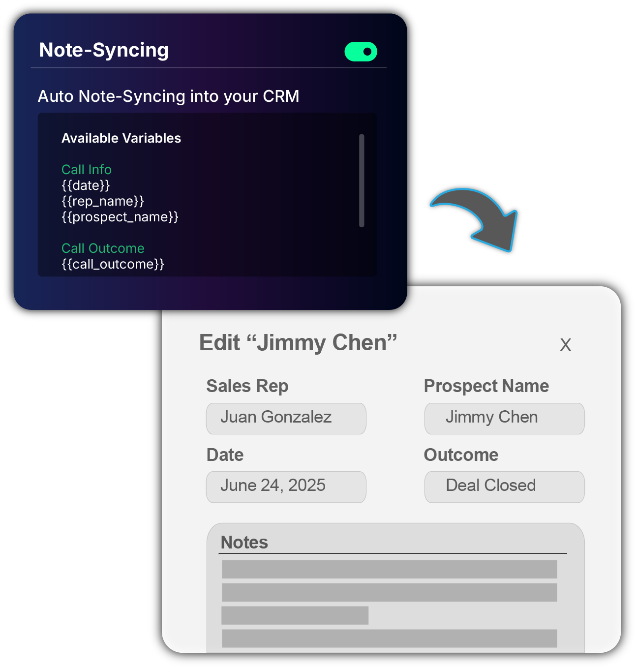 CRM Integration Dashboard showing automated logging and updates