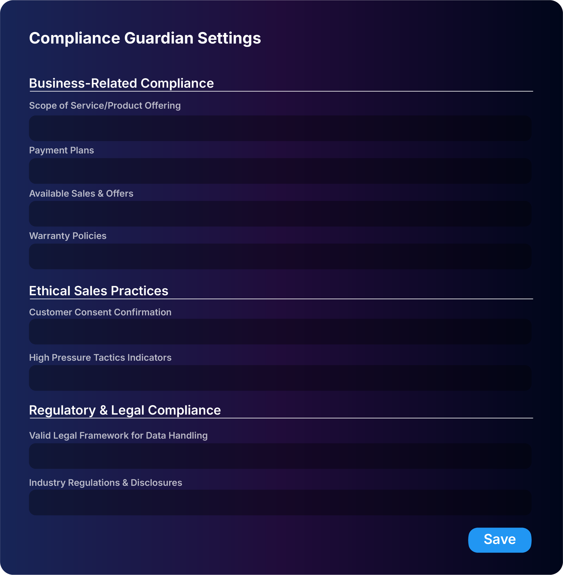 Compliance Guardian Settings Interface